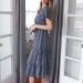 BOXIACEY Spring Dress for Women - V Neck Short Sleeve Maxi Dress with Belted Ruffle Hem | Small Dark Blue - Buy Online on GoSupps.com
