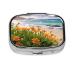 Flowers at The Beach Printing 2 Compartment Small Pill Case Cute Small Pill Box Purse Pill Boxs Travel Pill Organizer for Pocket Purse and Travel Gifts