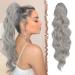 Feshfen ponytail hair part hair extension with cord strain ponytail extension synthetic wavy curly curly curly silver gray ponytail extension for women 60cm 60 cm silver gray
