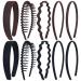 Cinaci 10 Pieces in 5 Styles Non Slip Dark Coffee Black Wavy Braided Matte Wide Thin Elastic Plastic Headbands with Teeth Sports Hair Bands for Men Women Girls Teens Kids Dark Coffee+Black