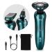 Electric Razor for Men, Mens Electric Razors Beard Shavers for Men Face 3 in 1 Rotary Shavers Nose Sideburn Trimmer Cordless Rechargeable Shaving Kit Wet Dry Use Chromed Green