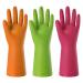 Rubber Household Cleaning Gloves Reusable Dishwashing Gloves for Kitchen Flexible Durable & Waterproof (Medium Green+Red+Orange)