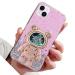 Rnrieyta Magon B r astronaut Stander Shell for iPhone 15 cute girls thin crystal protective cover Treisand bling transparent case bumper with astronaut holder kickstand pink iPhone 15 pink