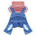 DOGGYZSTYLE Small Dog Hoodie Clothes Cute Stripe Shirts Denim Jumpsuit One-Piece Outfit for Small Medium Dogs Cats Boy Girl Chihuahua Blue Jeans Overalls Puppy Costume (Red,XL) X-Large Red