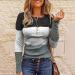 Fitted Ribbed Knit Henley Long Sleeve Tunic in Medium Grey - Women's Slim Fit Lace Top Blouse Tee - Buy Online on GoSupps.com