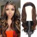 Highlight Headband Wig Long Wavy Brown Mix Blonde wig for Black Women 180% Density Body Wave Synthetic Wigs Glueless Natural Half Wig for Daily Use, 28 inch
