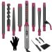 IG INGLAM Professional 8-in-1 Curling Iron Wand Set Instant Heat Up Hair Curler with 8 Interchangeable Ceramic Barrels (0.5''-1.25'') Adjustable Temperature for All Hair Types Rock Grey & Purple Premium