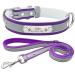 Senristar Personalized reflective dog collar and leash set custom engraved warm food dog tape with name tag for small medium large dogs & cats M (width 2.0 cm neck circumference 28-36 cm) violet set