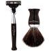Premium 4-Part Shaving Set with Edwin Jagger Handle for Gillette Mach3 - Razor Brush Chrome Stand & Bowl Black Synthetic Fiber - Buy Online on GoSupps.com
