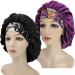 2PCS Satin Bonnets for Women,Soft Wide Elastic Band Silk Bonnet,Satin Silk Single Layer Large Satin Bonnet,Sleep Cap for Curly Hair,Satin Cap for Natural Braids Hair(Black+Purple)