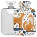 Oarencol Cute Fox Leaves Flower Hot Water Bottle with Cover 2L Transparent Hot Water Bag for Pain Relief Cramps