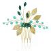 Hair Clip Bridal Flower Side Vine Comb Women Gold Leaf Headpiece Emerald Green Crystal Wedding Prom Accessories Bridesmaid Girl Rhinestone Hair Piece Headress