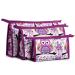 XICHEN 3 in 1 Zippered Cosmetic Bag for Vacation Bathroom Storage (3 Sizes) (Owl Purple) Purple Owl