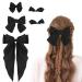 5Pcs Black Hair Bow Satin Silk Bow Hair Clips Big Hair Bows with Long Tail Vintage Hair Ribbons for Women Girls Party Valentine's Day Wedding Birthday (Black 4 Sizes)