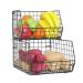Fruit and Vegetable Basket,2-Tier Wall-mounted & Countertop Tiered Baskets for Potato Onion Storage,Stackable Kitchen Wire Storage Baskets for Fruit Veggies Produce Snack Canned Foods,Black Large Black