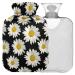 NAANLE hot water bottle with cover white daisy transparent hot water bottle 2 l large warm-up bag for menstrual cramps pain relief hand feet heat and cold therapy