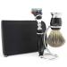 Haryali London Razor set for men 5 razor blades with shaving brush made of pure black roof hair stand leather pocket perfect gift set for men