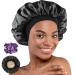 Hafree Silk Satin Bonnet, Hair Wrap Adjustable Sleep Cap with 2 Pieces of Scrunchies for Black Women Men Double Layer Lined Bonnets for Curly Braid Hair (Black)