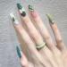 Temperament enhancement manicure long green white checkerboard hand-painted love bow super white pure hand-worn armor.(M)