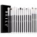 BEILI Professional Eye Makeup Brush Set 15 Pieces Synthetic and Natural Hair Eyeshadow Eyeliner Eyebrow Blending Concealer Make up Brushes (Black/Silver) White