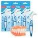 4pk Denture Toothbrush | Denture Brush with Soft Bristles Easy Grip Handle & Dual Angled Brush Heads for Cleaning Dentures | Retainer Brush for Cleaning Retainers | + SOL Sticker