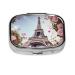 Paris Eiffel Tower Flower Printing 2 Compartment Small Pill Case Cute Small Pill Box Purse Pill Boxs Travel Pill Organizer for Pocket Purse and Travel Gifts
