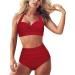 MSAIKRIC High Cut Retro Swimsuit Set - Red/Small - Buy Online on GoSupps.com