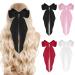 Sibba 4Pcs Satin Hair Barrette Big Bow Clips Soft Silky French Bowknot with Long Tail 90's Vintage Hairpin for Ponytail Bun Scrunchie Women Girls Dress Up Accessories Cute Gifts (Black White Red Pink) 1Black 1White 1Pink 1Wine Red