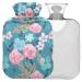 Naanle hot water bottle with cover blue pink flower transparent hot water bottle heat bottle for back pain relief handfoot warmer neck heat and cold therapy 1l