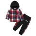 Naiyafly Toddler Boys Clothes Set Kids Long Sleeve Hoodie Plaid Sweatshirt Tops + Pants Outfit Set Children Hooded Button Down Shirts Bottom Tracksuit Boys School Playsuit 18-24 Months Red Plaid