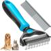Deshedding Brush for Dog and Cat Pet Grooming Rake and Brushes for Small Medium & Large Dogs 17+9 Double Sided Deshedding Tool with free Dog Comb(blue)