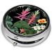 Tropical Flowers Mini Round Pill Box - 3 Compartment Travel Organizer Portable Medicine Case for Home & Office - Buy Online on GoSupps.com
