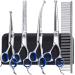 Gimars 6 in 1 Professional 4CR Stainless Steel Safety Round Tip Dog Scissors for Grooming, Heavy Duty Titanium Coated Pet Grooming Scissor for Dogs, Cats and Other Animals Blue 6 in 1