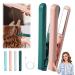Mini Dual-purpose Curling Iron ceramic mini hair curler for short hair 2-in-1 USB Mini Curling Wand Flat Iron Hair Straightener Portable Hair Travel Curling Wand (Green and Pink)