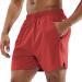 MIER Men's Workout Running Shorts Lightweight Active 5 Inches Shorts with Pockets, Quick Dry, Breathable Red With Zipper Large
