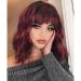 AISI HAIR Synthetic Curly Bob Wig with Bangs Short Bob Wavy Hair Wigs Wine Red Color Wigs for Women Bob Style Synthetic Heat Resistant Bob Wigs