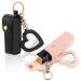 Ouligay 2pcs PU Leather Potable Chapstick Holder Key Chain Bulk with Mirror Lipstick Pouch Mini Bag Balm Lip For Women Gift for Travel Party Holiday Gifts(Pink and Black)