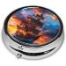 Pirate Ship at Sea Portable Metal Pill Box | Round Mini 3-Compartment | Travel Must-Have - Buy Online on GoSupps.com