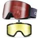 Odoland Ski Goggles with Detachable Lens, Frameless Interchangeable Lens Anti-Fog 100% UV Protection Snowboard Snow Goggles Black Frame Blaze Lens Vlt 25%
