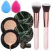 2 PCS Air Cushion CC Cream Nature Foundation ,Foundation Brush Powder Brush, Moisturizing Concealer, Bright Makeup Base Long Lasting with Mushroom Makeup Sponge (Medium to Tan)
