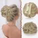 Fine hair parts bun with bracket curly wavy hair tie with hair clip clip in hair knot synthetic hair scrunchy hair parts for women 1pcs ashblond with comb-ashblond