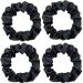 KINDOYO 4 Pieces Hair Silk Stretchy Scrunchies - Solid Color Hairbands Satin Scrunchies Elastic Bands Traceless Ponytail Holder Hair Accessories for Women Girls Black *4