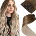 Laavoo real hair Extensions clip in balayage blonde extensions real hair clip light brown ombre platinum blonde clip in hair extension real hair double tress 70 gram/5 piece 45cm #8/16/60 45cm-70g 2.2 #8/18/60