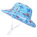 LANGZHEN Beach Sun Protection Hat for Baby Girls Adjustable Toddler Kids Hat Wide Brim Summer Play Hat with Chin Strap Coral-Turquoise XL