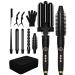 Thermal Brush Curling Wand Set 6 in 1 Curling Tongs with Storage Box LCD Display 3 Barrel Hair Waver Curling Iron 9mm-32mm Thermal Brush & Curling Brush Hair Curler for All Hair Styling Black