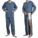 YOSINISO Bedridden Patient Clothing, Fleece Lining Double Slider Zipper Cotton Disability Clothing for Post Surgery Elderly Fracture Hospital Gowns for Men L Blue Set