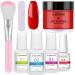 Lofuanna Dip Powder Nail Kit Starter-Red Nail Dipping Powder with Base&Top Coat&Activator&Brush Saver No UV/LED Needed DIY French Nail Art Manicure Easy to Apply for Home or Salon Use 015
