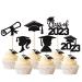 Pack of 24 2023 Graduation Cake Decorations Glitter Diploma Congratulations Cap Class of 2023 Cupcake Toppers for Graduation Theme School Boys Girls Graduate Party Cake Decorations Accessories Black Black.