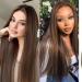 Atayou long brown lace front wig for women long natural straight synthetic dark brown lace front hair wig middle parts 12 x 3 inch lace (brown straight)