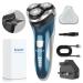 SweetLF Electric Razor for Men (120Mins Shaving Time & Fast UK Adapter 1H Charging ) IPX7 Waterproof Razor Wet & Dry Use Rechargeable 4D Rotary Shaver with Pop Up Trimmer LED Display Light Blue
